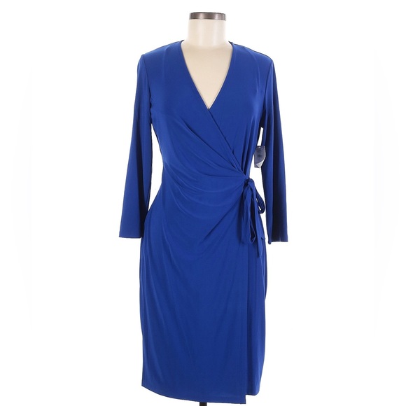 Anne Klein | Dresses | Anne Klein Blue Faux Wrap Dress | Poshmark